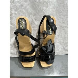 Free People Women's 10.5 (EU 41) Mallory Black Croc Leather Platform Wooden Clog